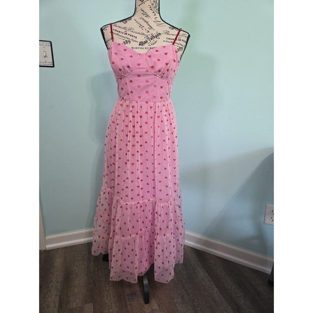 Betsey Johnson Pink Heart Print Midi Dress